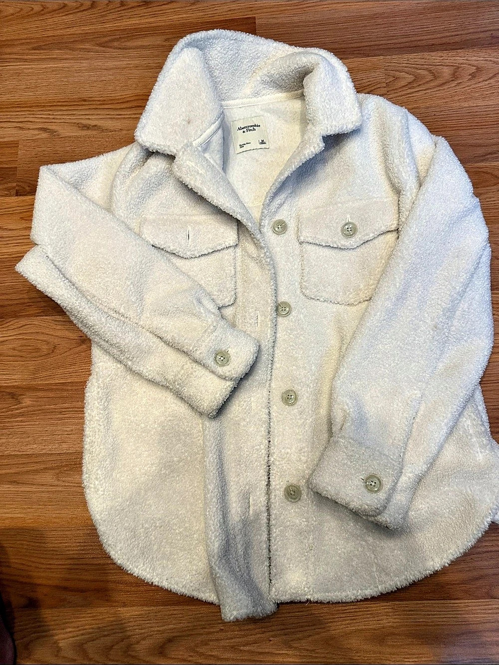 Abercrombie & Fitch Sherpa Shirt Jacket Teddy Jacket in White